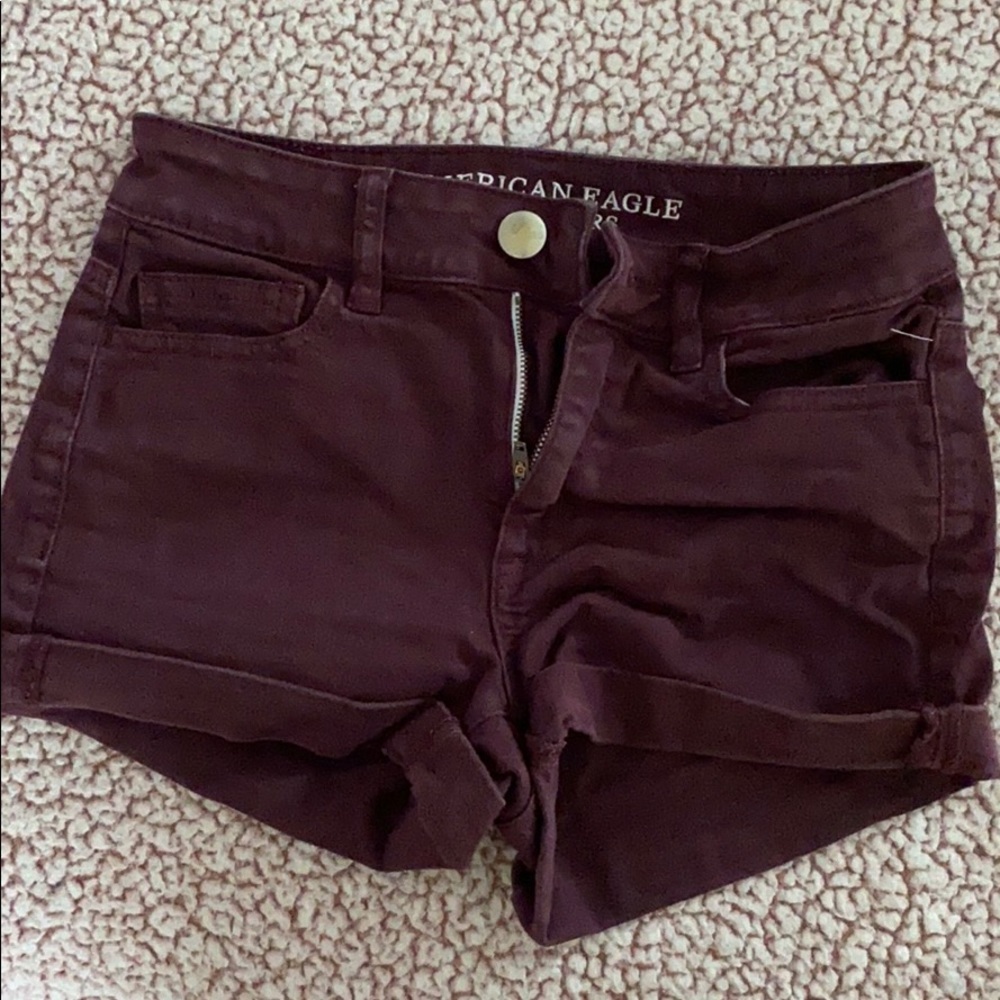 American Eagle Super Stretch Maroon Hi-Rise Short
